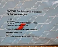 Mängden socker i Poulet Sauce Massalé, Riz, Haricots Rouges