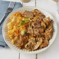 Mängden socker i Boeuf Stroganoff, purée de carotte et de pommes de terre