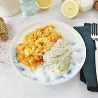 Mängden socker i Filet de merlu, écrasé de pomme de terre et carotte, sauce chermoula