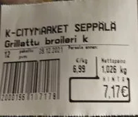 Mängden socker i Grillattu broileri