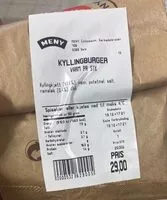 Mängden socker i Kyllingburger  1stk meny