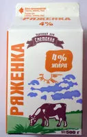 Mängden socker i Ряженка 4 % жира
