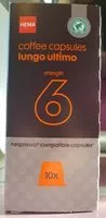 Mängden socker i Coffee capsules lungo ultimo strength 6