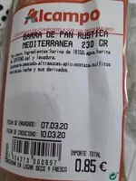 Mängden socker i Barra de pan rustica mediterranea