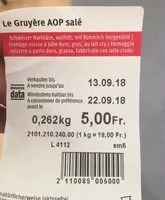 Mängden socker i Gruyere AOP salé