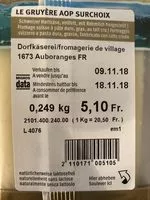 Mängden socker i Gruyère AOP Surchoix