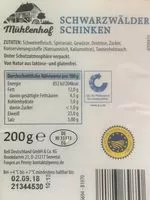 Mängden socker i Schwarzwälder Schinken