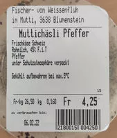 Mängden socker i Mutti-Chäsli Pfeffer