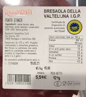 Mängden socker i Bresaola Punta d’anca