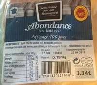 Mängden socker i Abondance au lait cru