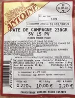 Mängden socker i Pâté de campagne