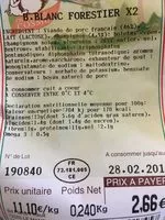 Mängden socker i Boudin blanc forestier