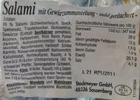 Mängden socker i Salami mit Gewürzummantelung, mild geräuchert