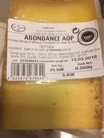 Mängden socker i Abondance AOP Lait cru
