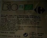 Mängden socker i Rôti de porc cuit supérieur saumure et bruni