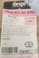 Mängden socker i Jambon roti aux herbes