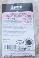 Mängden socker i Jambon Serrano grande réserve 15 mois