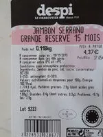 Mängden socker i jambon Serrano grande réserve 15 mois