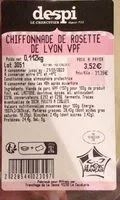 Mängden socker i Chiffonnade de rosette de lyon vpf