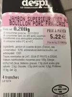 Mängden socker i Jambon superieur cuit