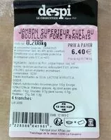 Mängden socker i Jambon superieur cuit au bouillon de porc