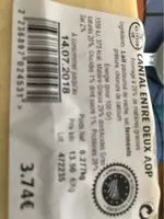 Mängden socker i Cantal entre deux aop