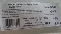 Mängden socker i Dés de jambon supérieur blanc