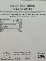 Mängden socker i Schwarzwälder Schinken, ungleiche Scheiben