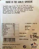 Mängden socker i Mousse de foie qualite superieure