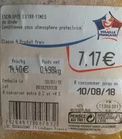 Mängden socker i L'escalope extra fine de dinde