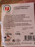 Mängden socker i Jambon supérieur sans couenne