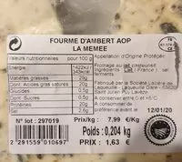 Mängden socker i Fourme d' Ambert aop