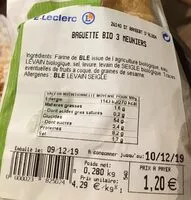 Mängden socker i Baguette bio 3 meubiers