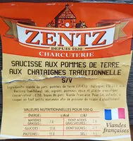 Mängden socker i SAUCISSE AUX POMMES DE TERRE AUX CHÂTAIGNES TRADITIONNELLE