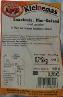 Mängden socker i Snackinis, Mini-Salami, scharf, geräuchert
