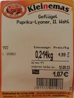 Mängden socker i Geflügel Paprika-Lyoner, II. Wahl