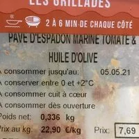 Mängden socker i Pavé d’espadon mariné tomate et huile d’olive