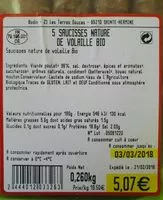 Mängden socker i 5 saucisses nature de volaille bio