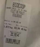 Mängden socker i Filet de poulet biologique