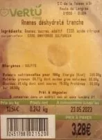 Mängden socker i Ananas déshydraté tranche