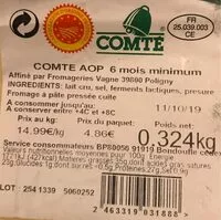 Mängden socker i Comté AOP 6 mois