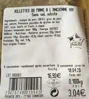 Mängden socker i Rillettes du Mans a l'ancienne