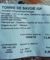 Mängden socker i Tome de Savoie IGP