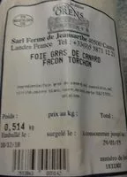 Mängden socker i Foie gras de canard