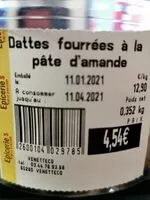 Mängden socker i Dattes fourrées à la pâte d'amande