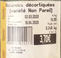 Mängden socker i Amandes décortiquées