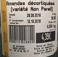 Mängden socker i Amandes décortiquées