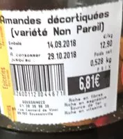 Mängden socker i Amandes decortiquées