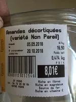 Mängden socker i Amandes décortiquées