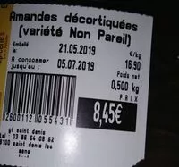 Mängden socker i Amandes décortiquées